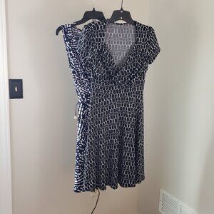 Anne Klein Navy Blue Patterned Print Dress Plus Bonus